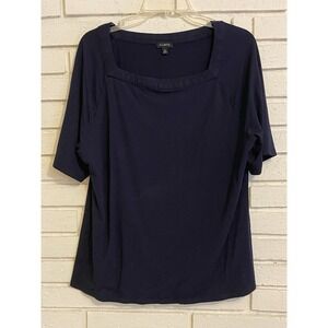 Talbots Sz XL Square Neck T Shirt Blouse Short Sleeve Heavy Weight Stretch Rayon